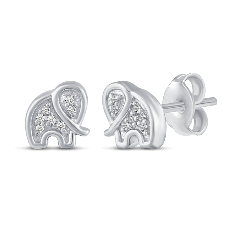 3 Pairs Set Ear Party 1/10 Cttw Natural Diamond Elephant Marquise Palm Tree Stud Earrings in 925 Sterling Silver