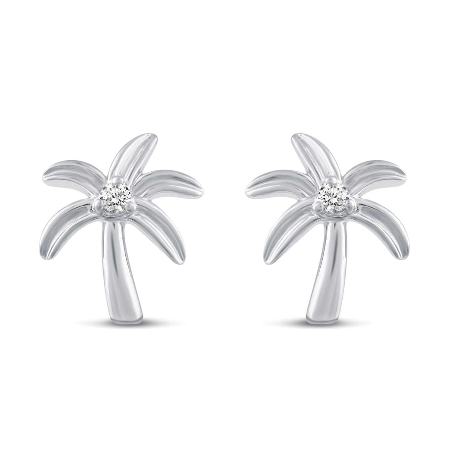3 Pairs Set Ear Party 1/10 Cttw Natural Diamond Elephant Marquise Palm Tree Stud Earrings in 925 Sterling Silver