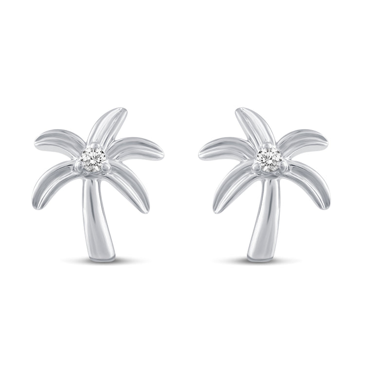 3 Pairs Set Ear Party 1/10 Cttw Natural Diamond Elephant Marquise Palm Tree Stud Earrings in 925 Sterling Silver
