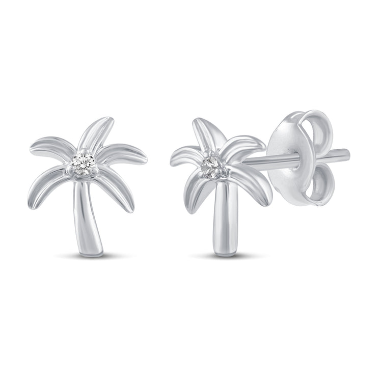 3 Pairs Set Ear Party 1/10 Cttw Natural Diamond Elephant Marquise Palm Tree Stud Earrings in 925 Sterling Silver