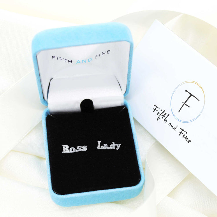 Boss Lady Stud Earrings with 1/20 Ctw Natural Diamonds set in 925 Sterling Silver