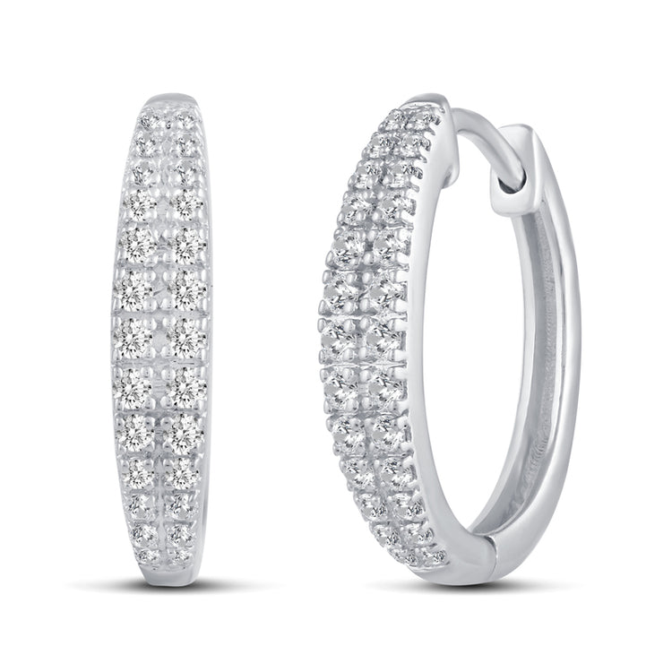1/2 Cttw Diamond Double Row Dome Hoop Earrings set in 925 Sterling Silver