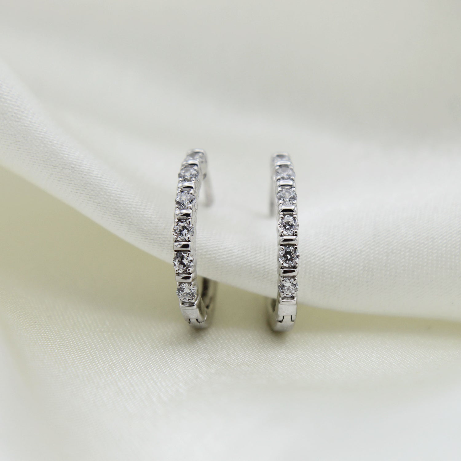 1/2 Cttw Diamond Classic Hoop Earrings set in 925 Sterling Silver