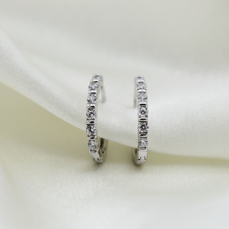 1/2 Cttw Diamond Classic Hoop Earrings set in 925 Sterling Silver
