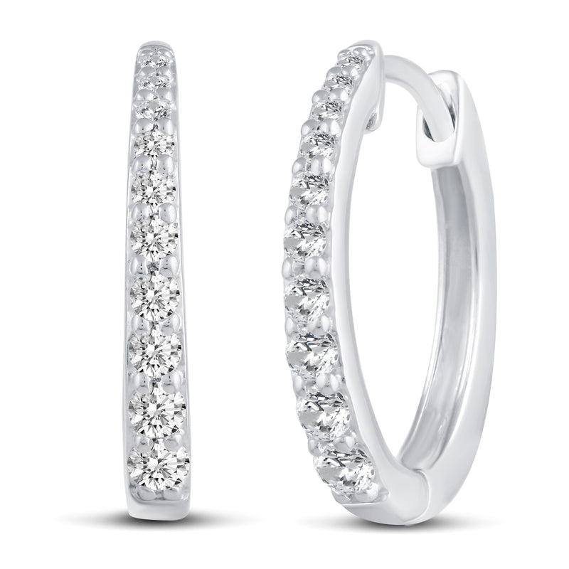 1/2 Cttw Diamond Oval Hoop Earrings set in 925 Sterling Silver