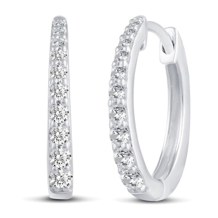 1/2 Cttw Diamond Oval Hoop Earrings set in 925 Sterling Silver