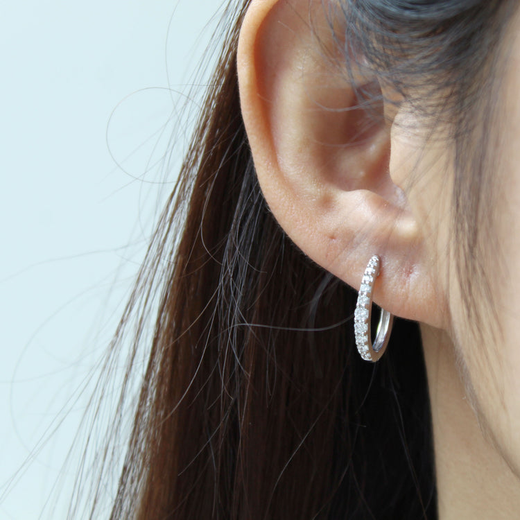 1/2 Cttw Diamond Dome Hoop Earrings set in 925 Sterling Silver