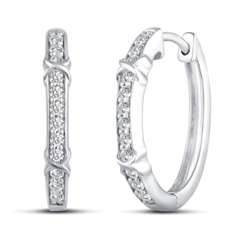 1/2 Cttw Diamond XO Hoop Earrings set in 925 Sterling Silver