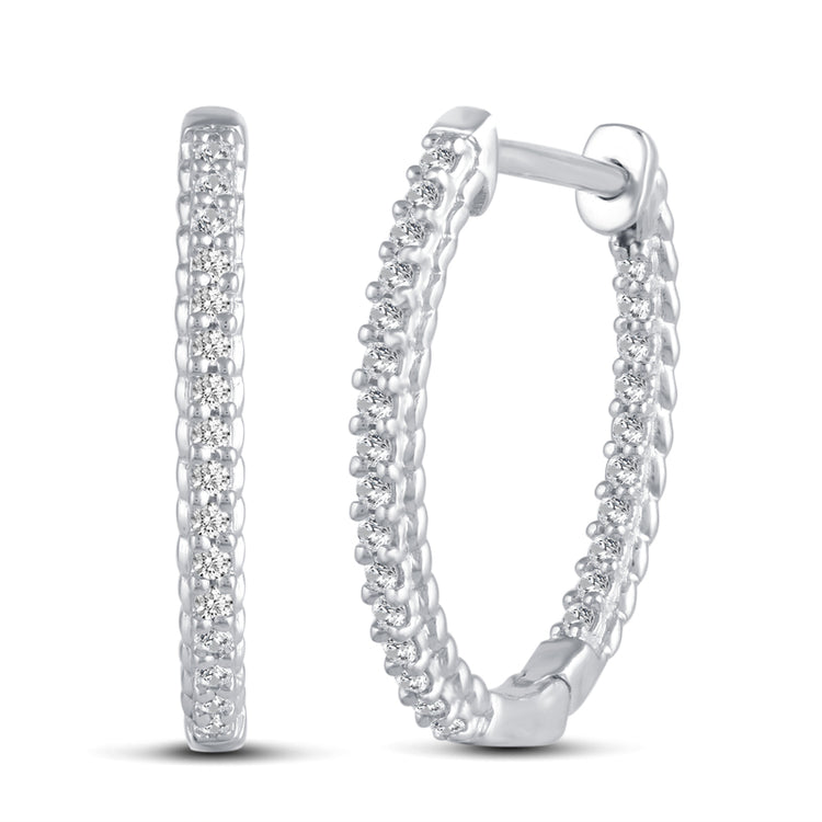 1/4 Cttw Diamond Inside Out Pave Hoop Earrings set in 925 Sterling Silver