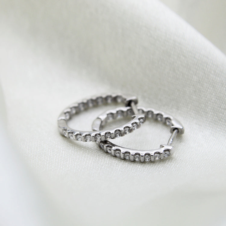 1/2 Cttw Diamond Inside Out Hoop Earrings set in 925 Sterling Silver