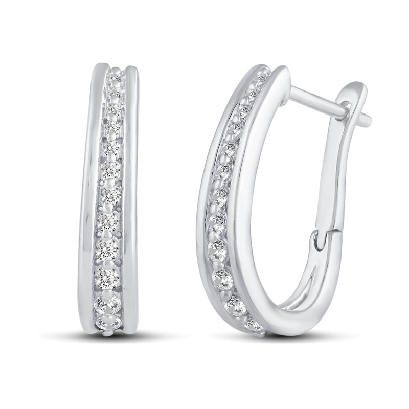 1/4 Cttw Diamond Channel-Set Horse Shore Hoop Earrings set in 925 Sterling Silver