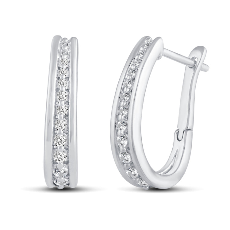 1/4 Cttw Diamond Channel-Set Horse Shore Hoop Earrings set in 925 Sterling Silver