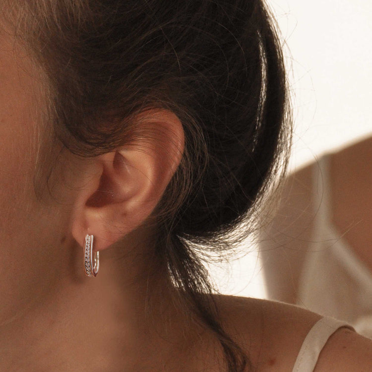 1/4 Cttw Diamond Channel-Set Horse Shore Hoop Earrings set in 925 Sterling Silver fine jewelry