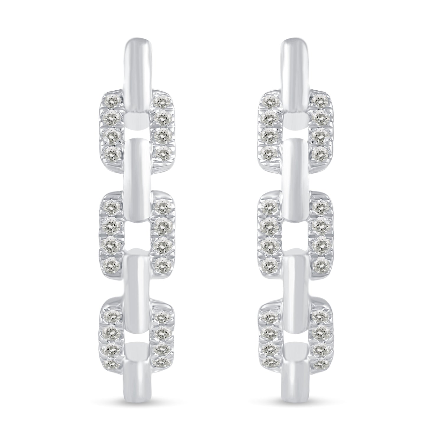1/4 Cttw Diamond Chain Link Hoop Earrings set in 925 Sterling Silver