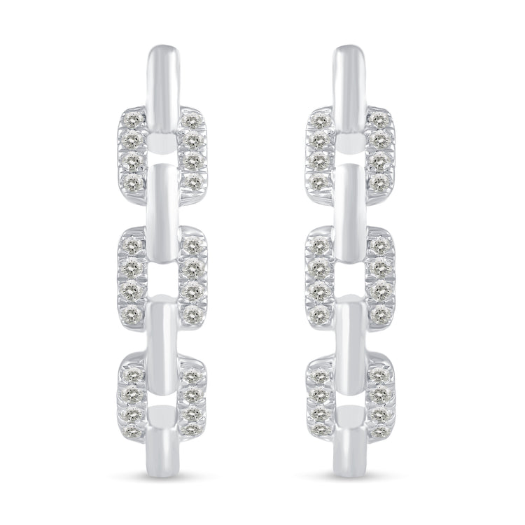 1/4 Cttw Diamond Chain Link Hoop Earrings set in 925 Sterling Silver