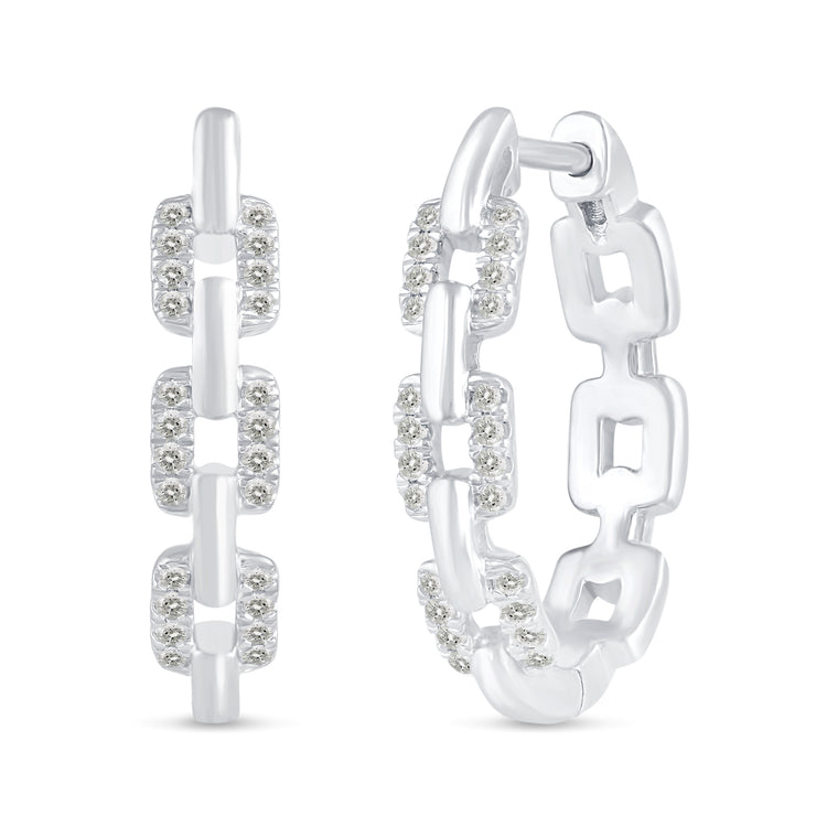 1/4 Cttw Diamond Chain Link Hoop Earrings set in 925 Sterling Silver