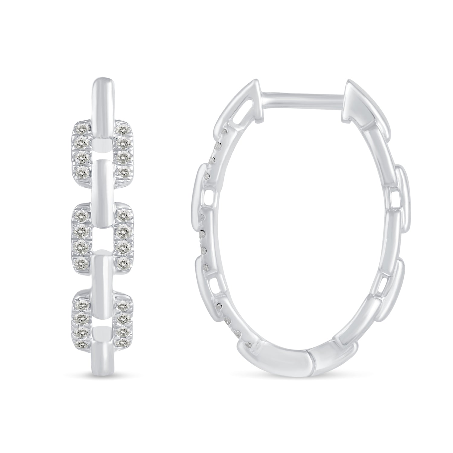 1/4 Cttw Diamond Chain Link Hoop Earrings set in 925 Sterling Silver