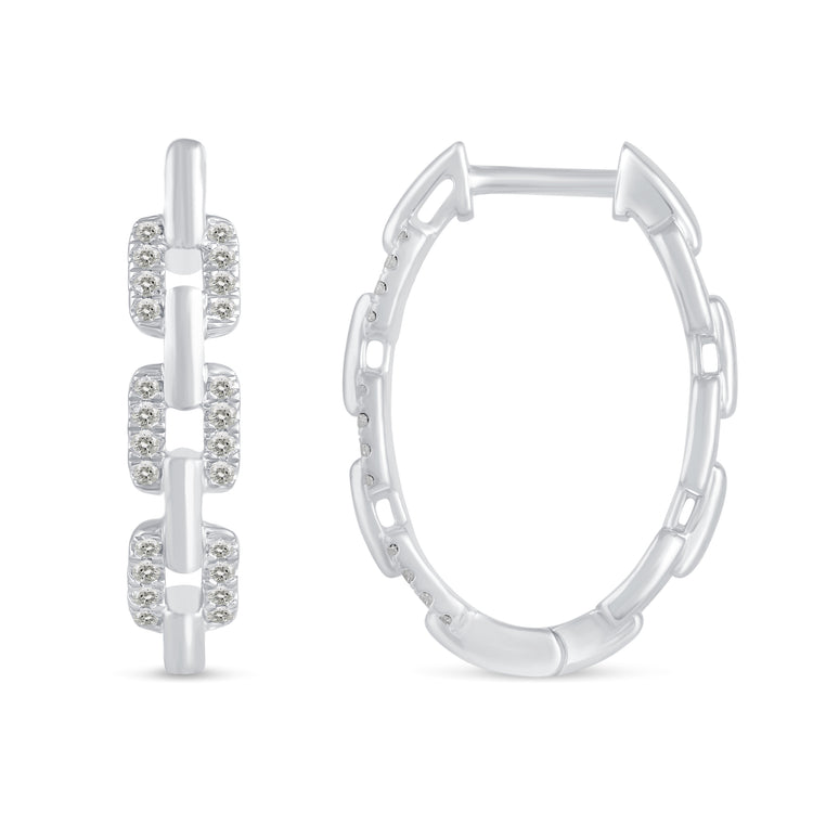 1/4 Cttw Diamond Chain Link Hoop Earrings set in 925 Sterling Silver