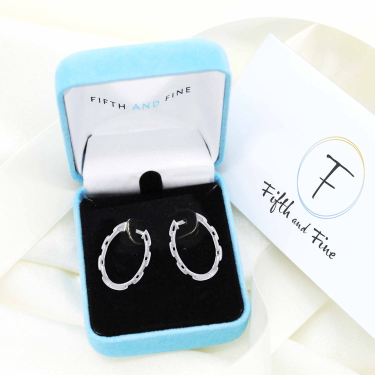 1/4 Cttw Diamond Square Chain Link Hoop Earrings set in 925 Sterling Silver