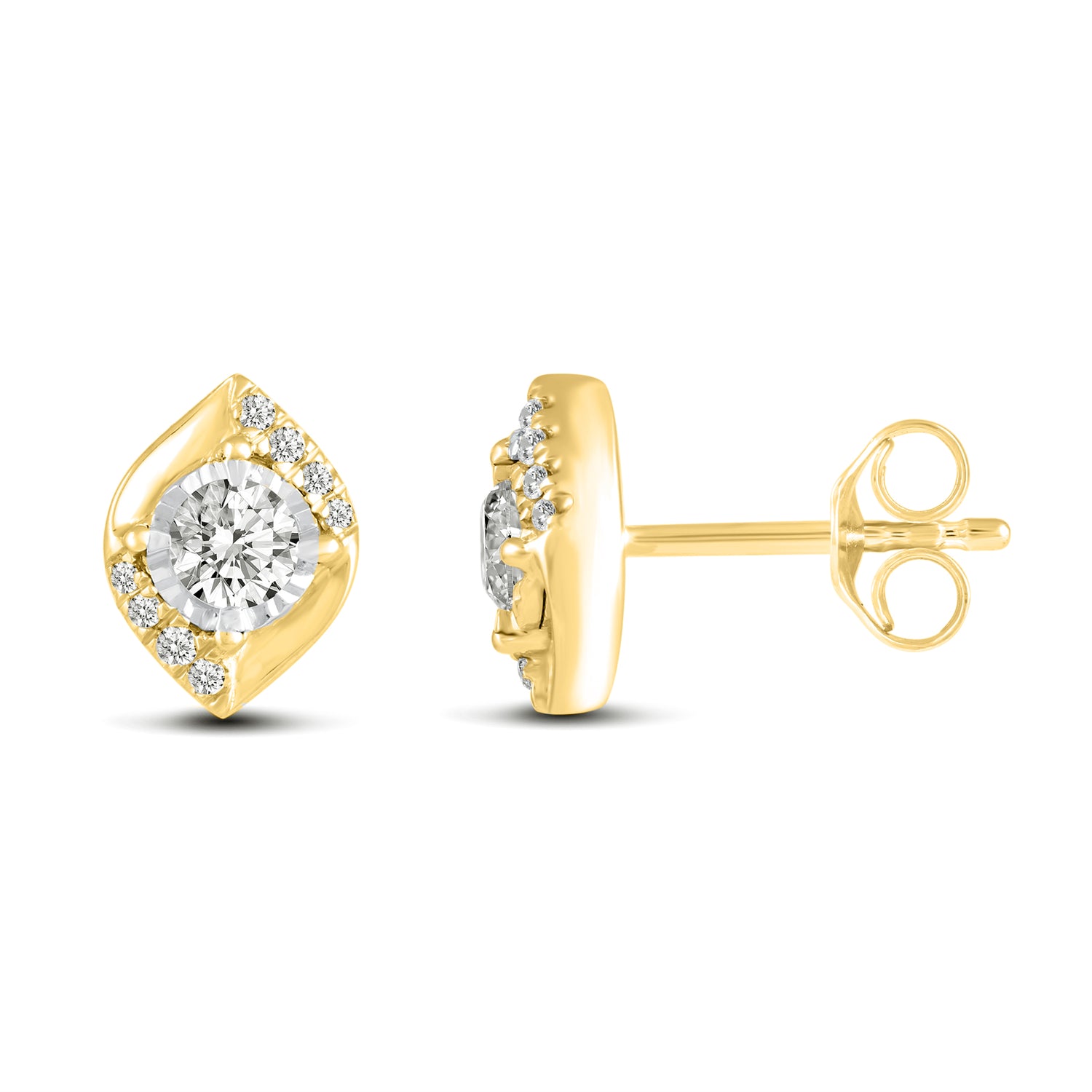14K Yellow/White Gold 1/2 Cttw (I1-I2 Clarity) Diamond Leaf Stud Earrings