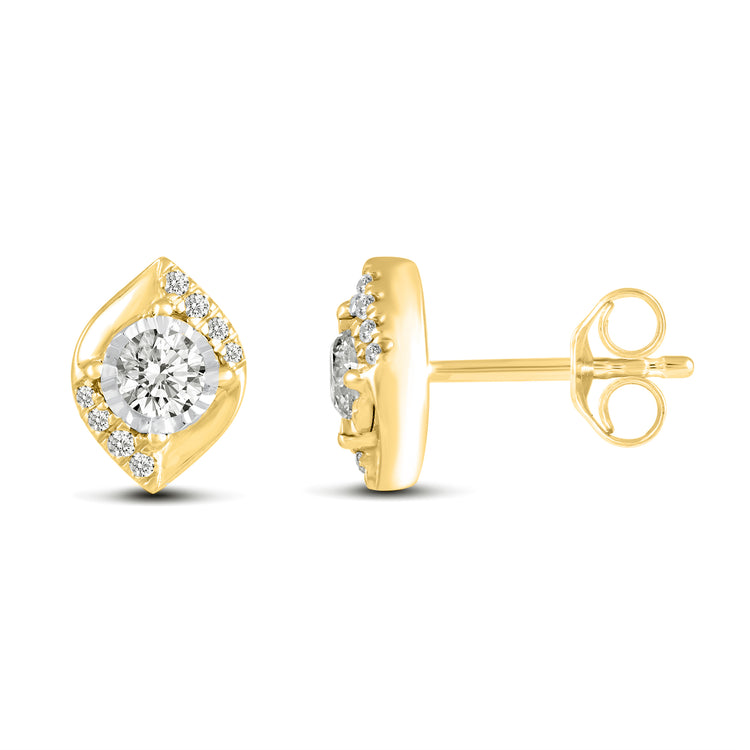 14K Yellow/White Gold 1/2 Cttw (I1-I2 Clarity) Diamond Leaf Stud Earrings