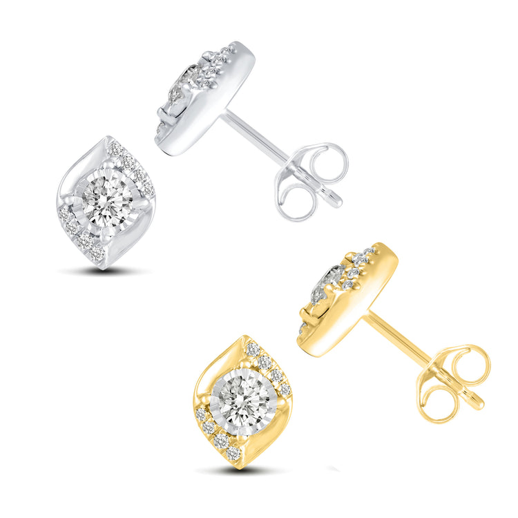 14K Yellow/White Gold 1/2 Cttw (I1-I2 Clarity) Diamond Leaf Stud Earrings