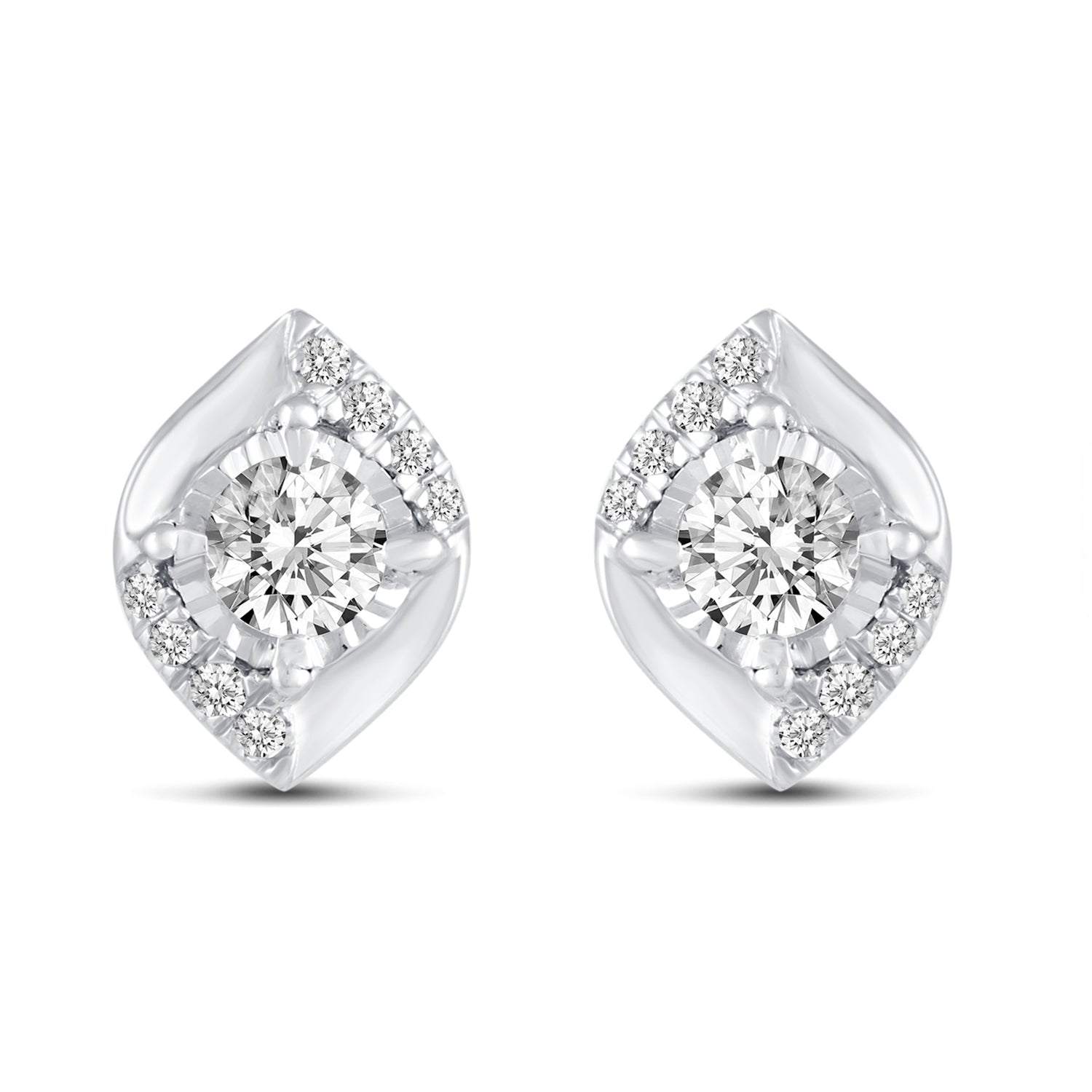 14K Yellow/White Gold 1/2 Cttw (I1-I2 Clarity) Diamond Leaf Stud Earrings