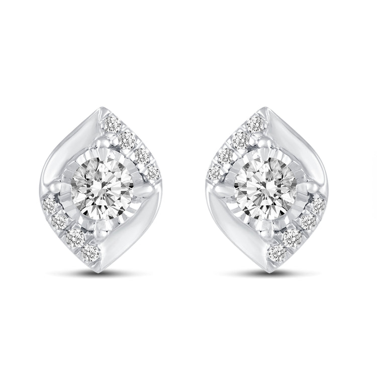 14K Yellow/White Gold 1/2 Cttw (I1-I2 Clarity) Diamond Leaf Stud Earrings
