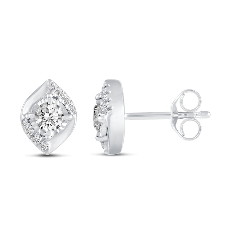 14K Yellow/White Gold 1/2 Cttw (I1-I2 Clarity) Diamond Leaf Stud Earrings
