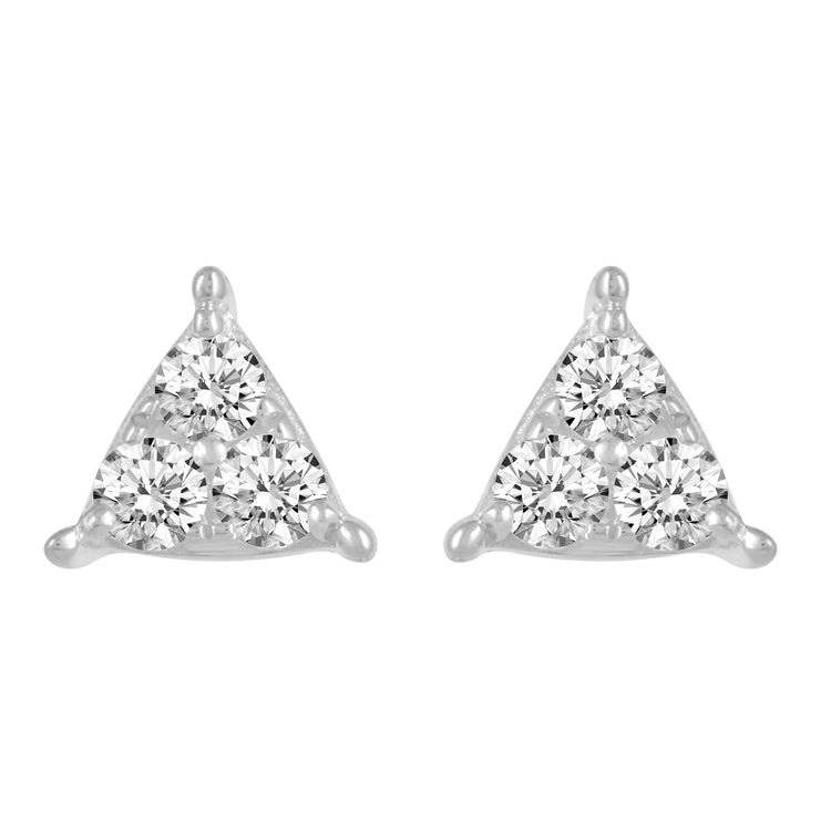 Triangle Cluster Stud Earrings with 1/4 Ctw Natural Diamonds set in 925 Sterling Silver