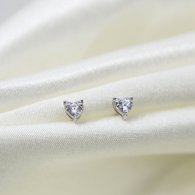 Heart 1/4 Ctw Natural Diamond Stud Earrings set in 925 Sterling Silver fine jewelry birthday holiday valentinesday gift under$100