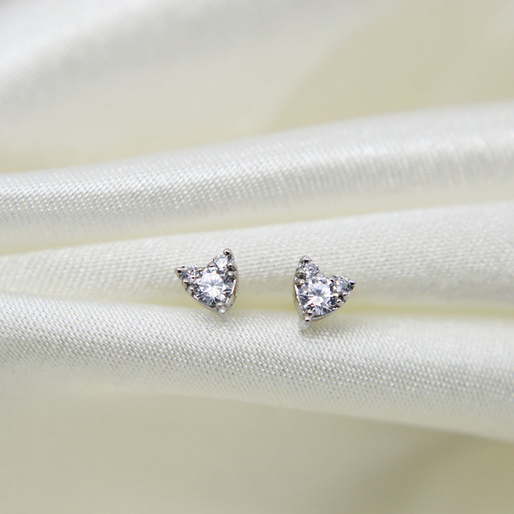 Heart 1/4 Ctw Natural Diamond Stud Earrings set in 925 Sterling Silver fine jewelry birthday holiday valentinesday gift under$100