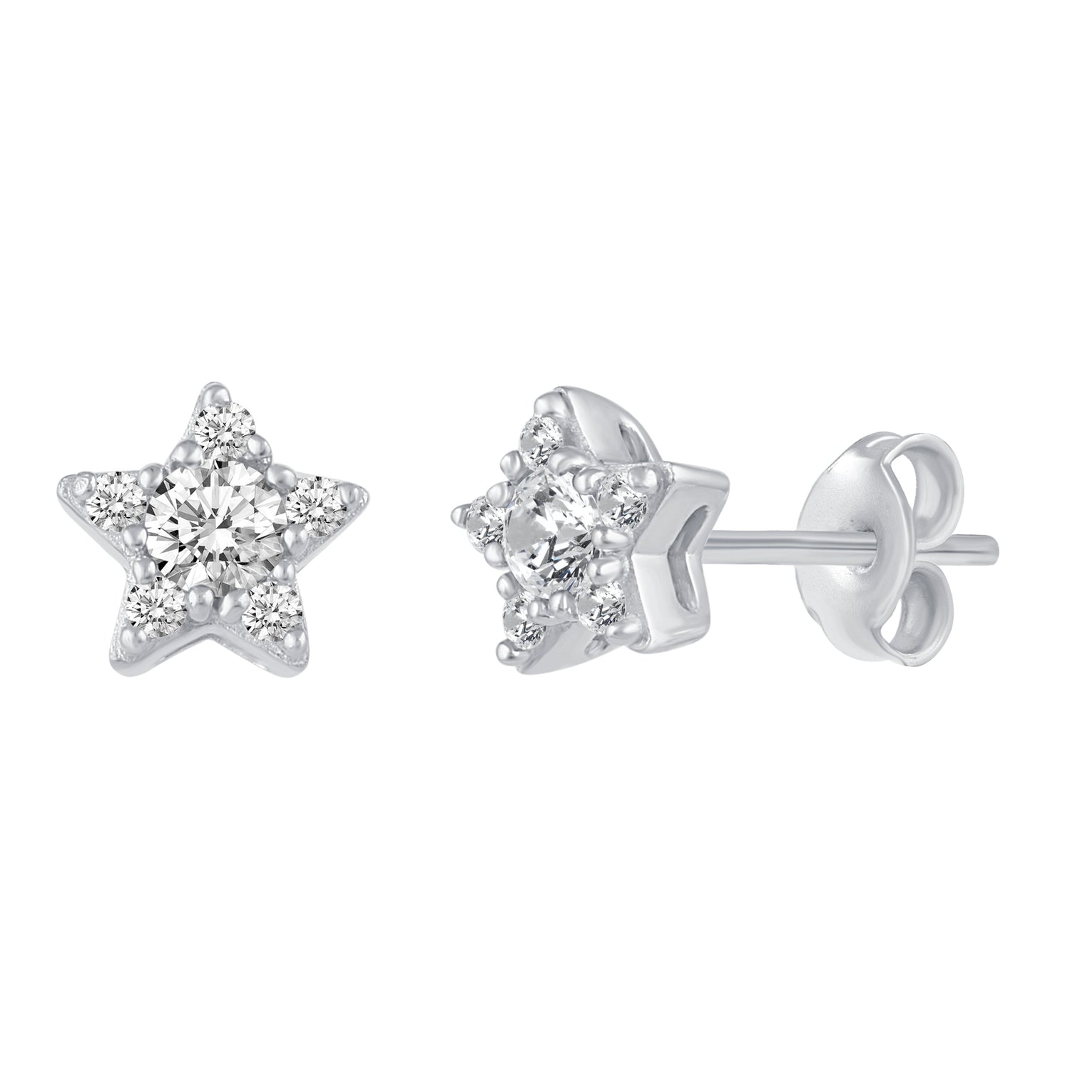 Star 1/4 Ctw Natural Diamond Stud Earrings set in 925 Sterling Silver fine jewelry holiday birthday gift