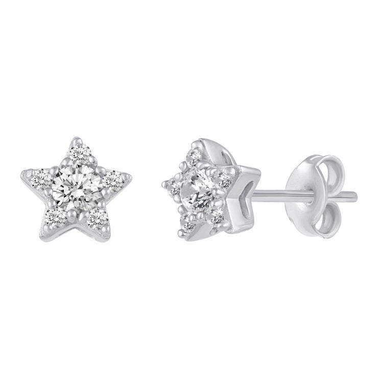 Star 1/4 Ctw Natural Diamond Stud Earrings set in 925 Sterling Silver fine jewelry holiday birthday gift