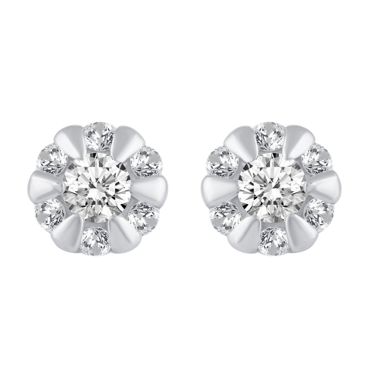 Floral Cluster Stud Earrings with 1/4 Ctw Natural Diamonds set in 925 Sterling Silver