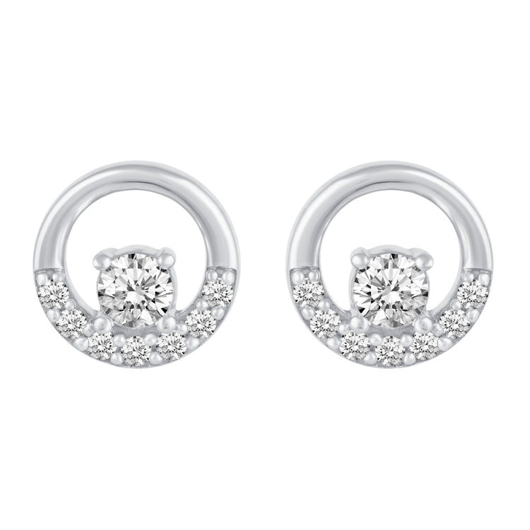 Circle Stud Earrings with 1/4 Ctw Natural Diamonds set in 925 Sterling Silver