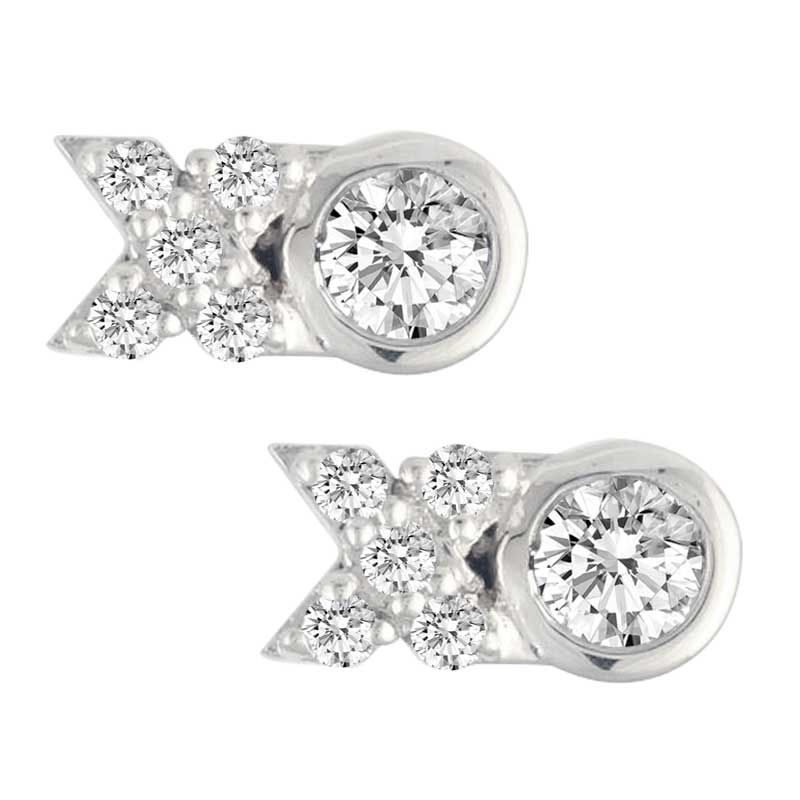 XO 1/4 Ctw Natural Diamond Stud Earrings set in 925 Sterling Silver fine jewelry