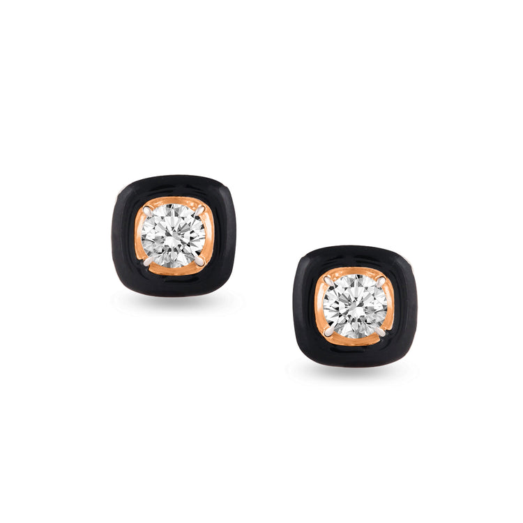 Black Enamel Natural Diamond Stud Earrings set in 925 Sterling Silver trend birthday holiday gift under $50