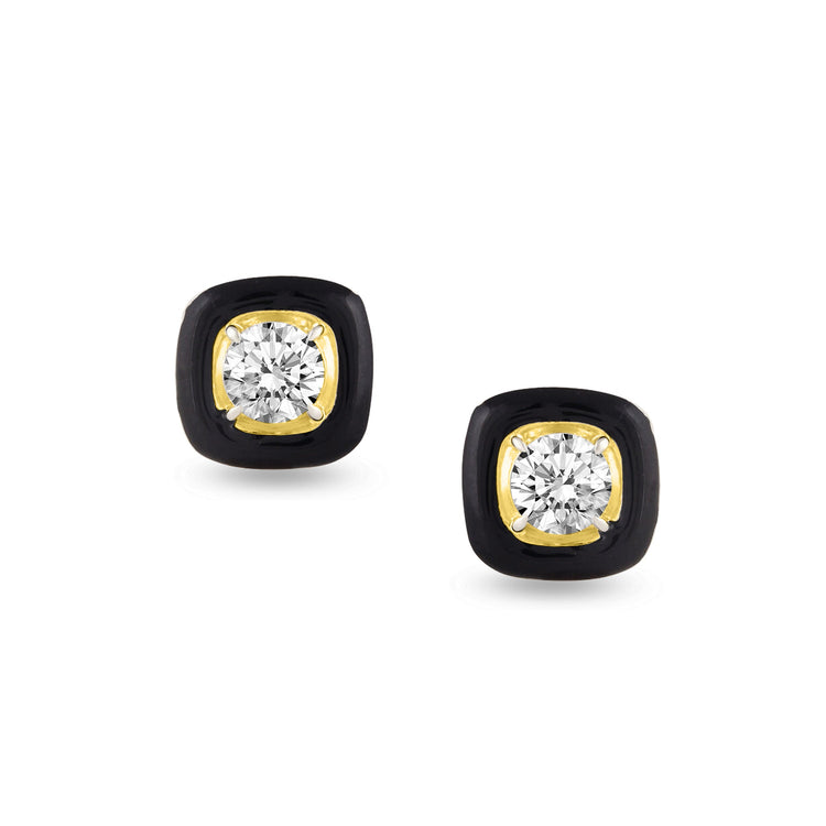 Black Enamel Natural Diamond Stud Earrings set in 925 Sterling Silver trend birthday holiday gift under $50