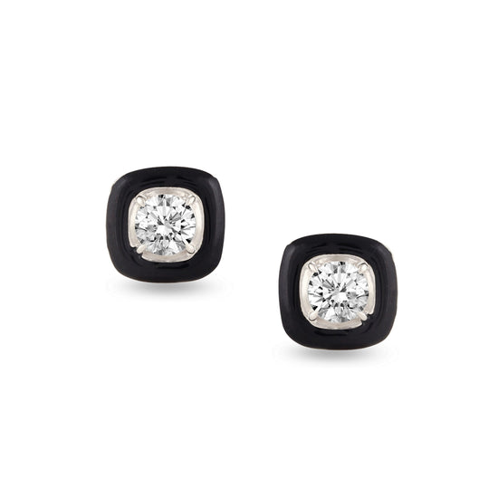 Black Enamel Natural Diamond Stud Earrings set in 925 Sterling Silver trend birthday holiday gift under $50