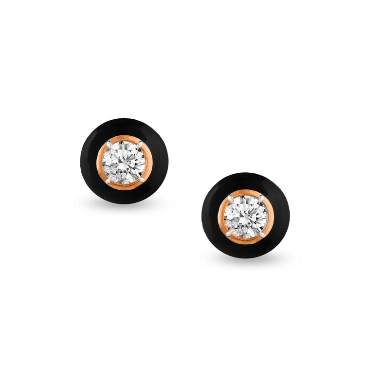 Black Enamel Natural Diamond Stud Earrings set in 925 Sterling Silver trend birthday holiday gift under $50