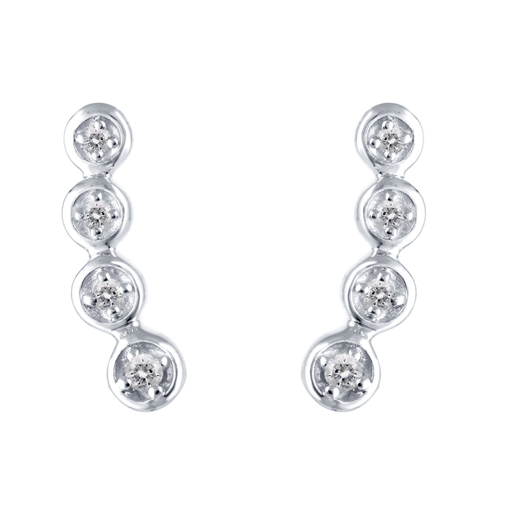 Crawler Ear Jacket Climber 1/10 Ctw Natural Diamond Stud Earrings set in 925 Sterling Silver