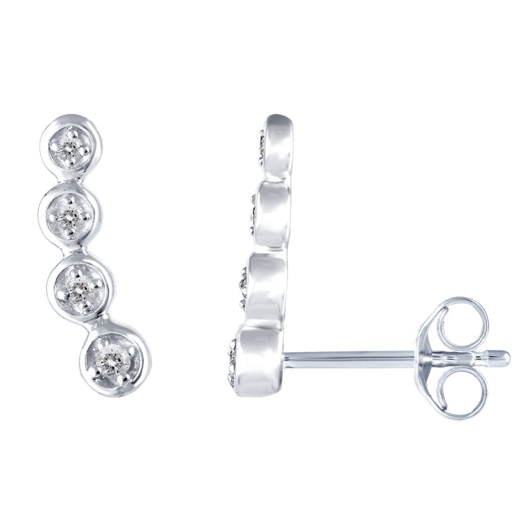 Crawler Ear Jacket Climber 1/10 Ctw Natural Diamond Stud Earrings set in 925 Sterling Silver