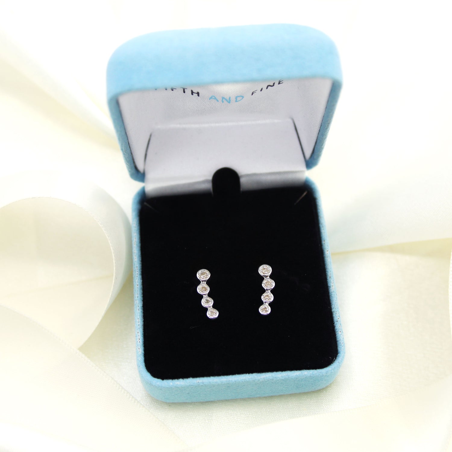 Crawler Ear Jacket Climber 1/10 Ctw Natural Diamond Stud Earrings set in 925 Sterling Silver