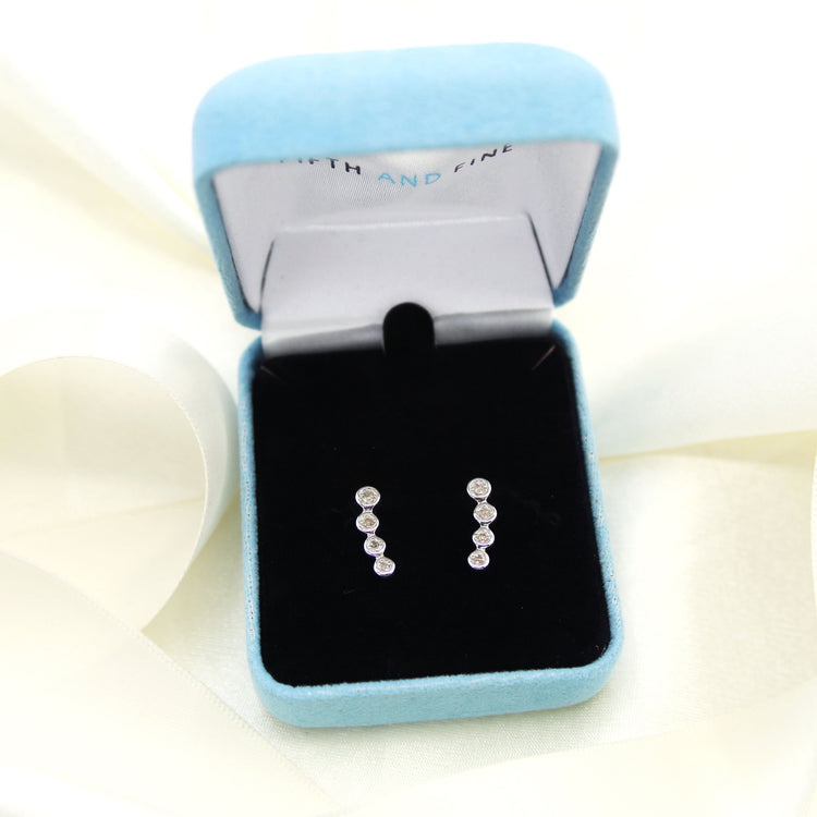 Crawler Ear Jacket Climber 1/10 Ctw Natural Diamond Stud Earrings set in 925 Sterling Silver