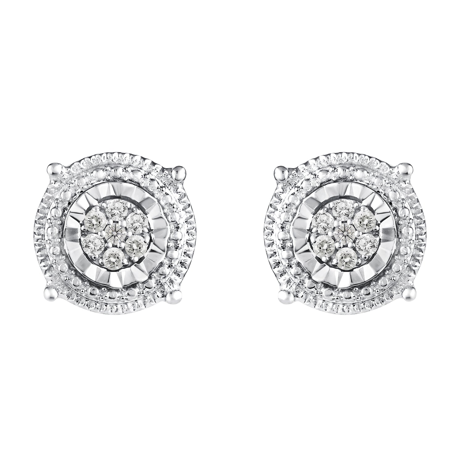 Round Miracle Setting 1/10 Ctw Natural Diamond Stud Earrings set in 925 Sterling Silver fine jewelry holiday birthday valentinesday gift under$50