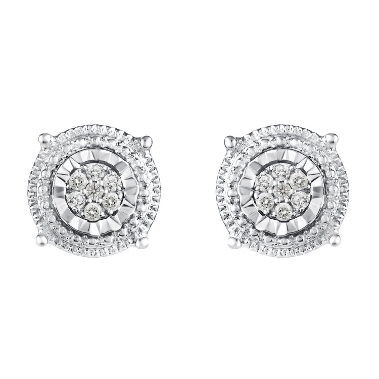 Round Miracle Setting 1/10 Ctw Natural Diamond Stud Earrings set in 925 Sterling Silver fine jewelry holiday birthday valentinesday gift under$50