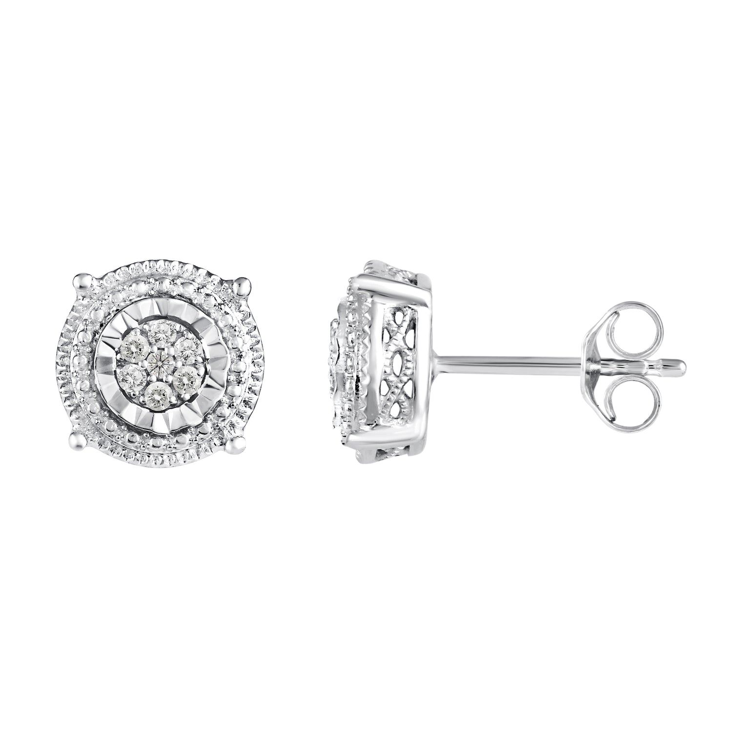 Round Miracle Setting 1/10 Ctw Natural Diamond Stud Earrings set in 925 Sterling Silver fine jewelry holiday birthday valentinesday gift under$50