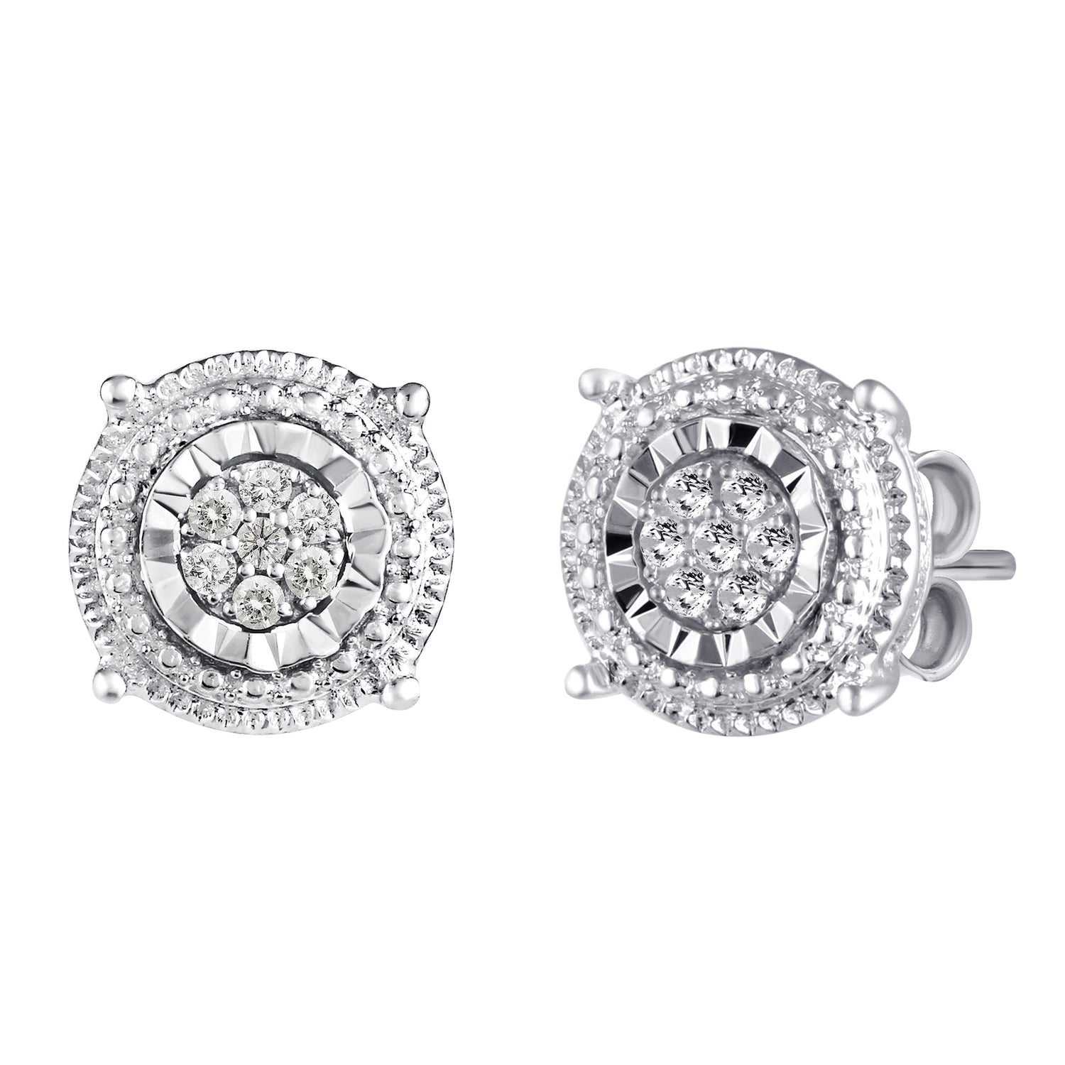 Round Miracle Setting 1/10 Ctw Natural Diamond Stud Earrings set in 925 Sterling Silver fine jewelry holiday birthday valentinesday gift under$50