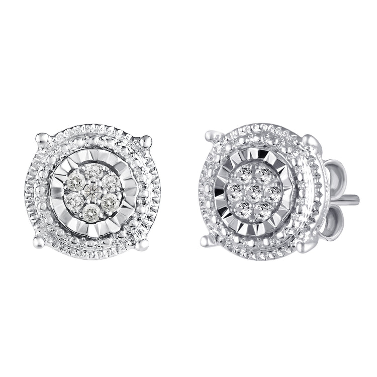 Round Miracle Setting 1/10 Ctw Natural Diamond Stud Earrings set in 925 Sterling Silver fine jewelry holiday birthday valentinesday gift under$50